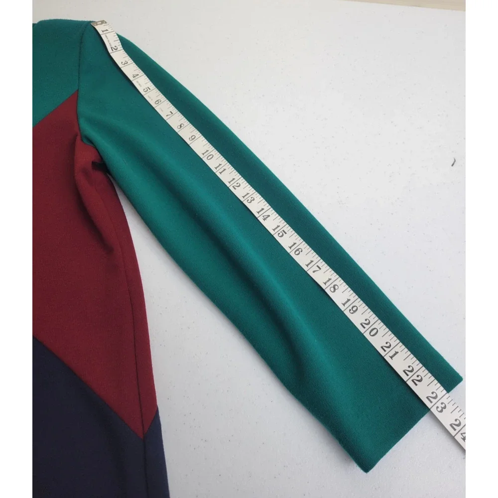 VTG EJM Colorblock Turtleneck Long Sleeve Sheath Dress Green Blue Red Size 8 - Picture 5 of 11